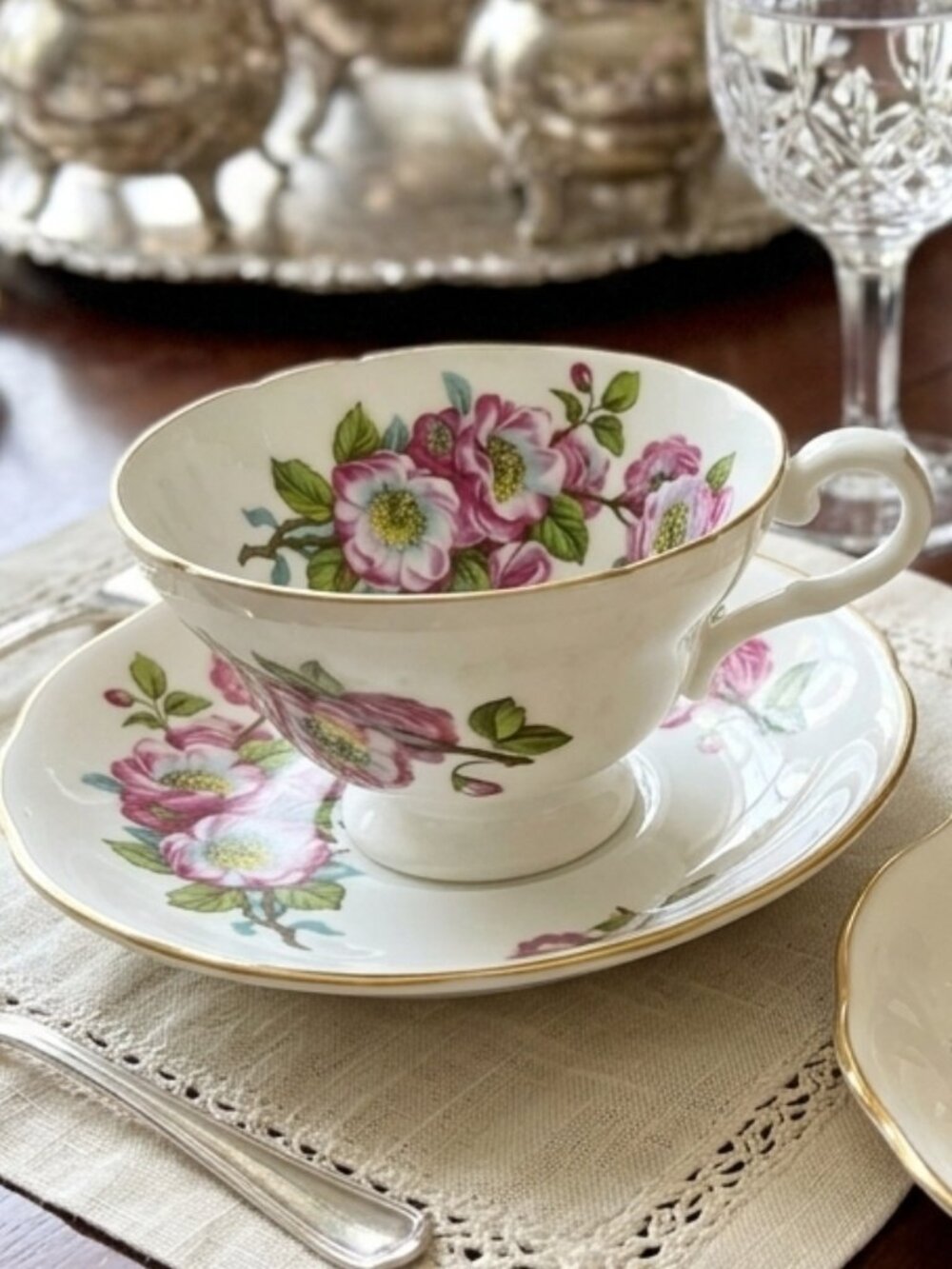 Vintage Stanley Fine Bone China England Tea Cup and Saucer Pink Flowers
